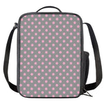 Grey And Pink Polka Dot Pattern Print Crossbody Lunch Bag