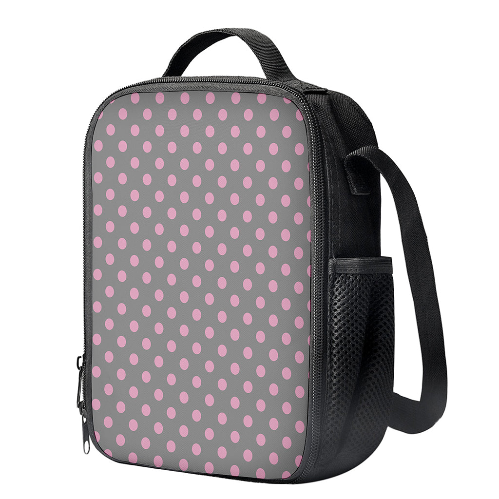 Grey And Pink Polka Dot Pattern Print Crossbody Lunch Bag