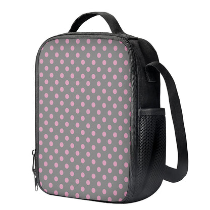 Grey And Pink Polka Dot Pattern Print Crossbody Lunch Bag