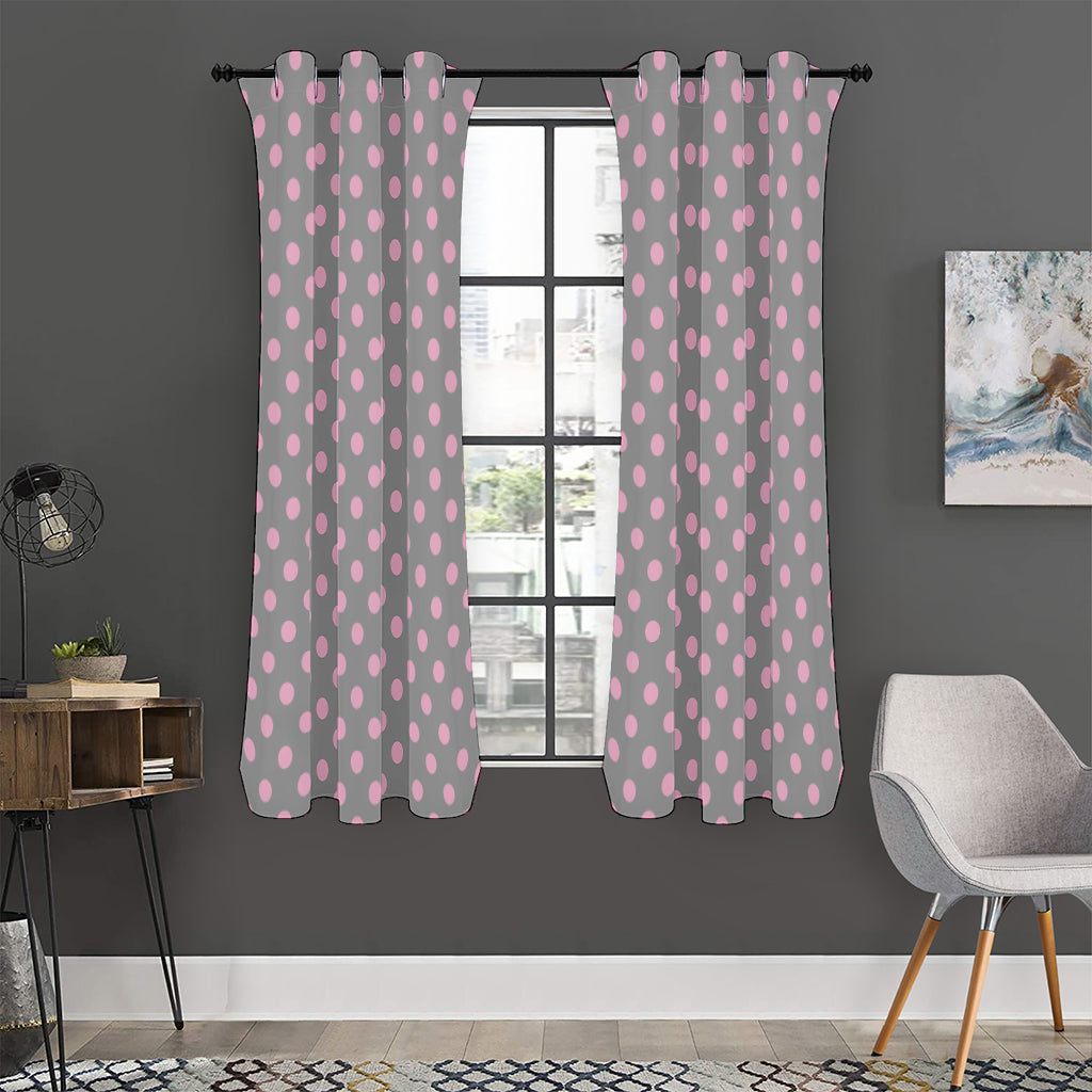 Grey And Pink Polka Dot Pattern Print Curtain