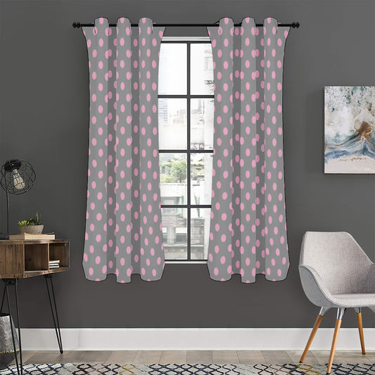 Grey And Pink Polka Dot Pattern Print Curtain