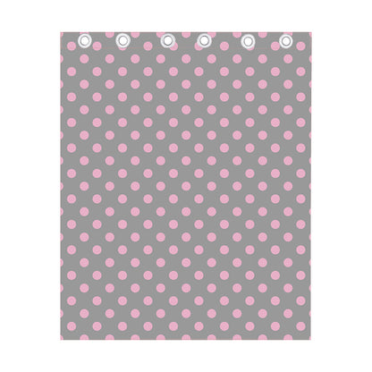 Grey And Pink Polka Dot Pattern Print Curtain