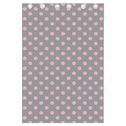 Grey And Pink Polka Dot Pattern Print Curtain