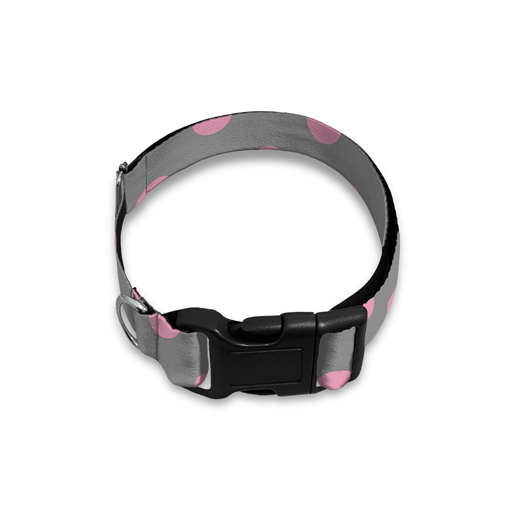 Grey And Pink Polka Dot Pattern Print Dog Collar