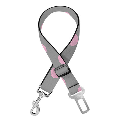 Grey And Pink Polka Dot Pattern Print Dog Seat Belt