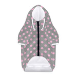 Grey And Pink Polka Dot Pattern Print Dog Zip Up Hoodie