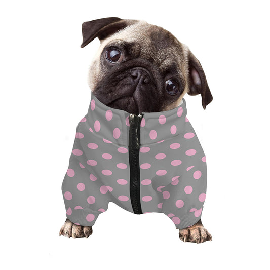 Grey And Pink Polka Dot Pattern Print Dog Zip Up Jacket