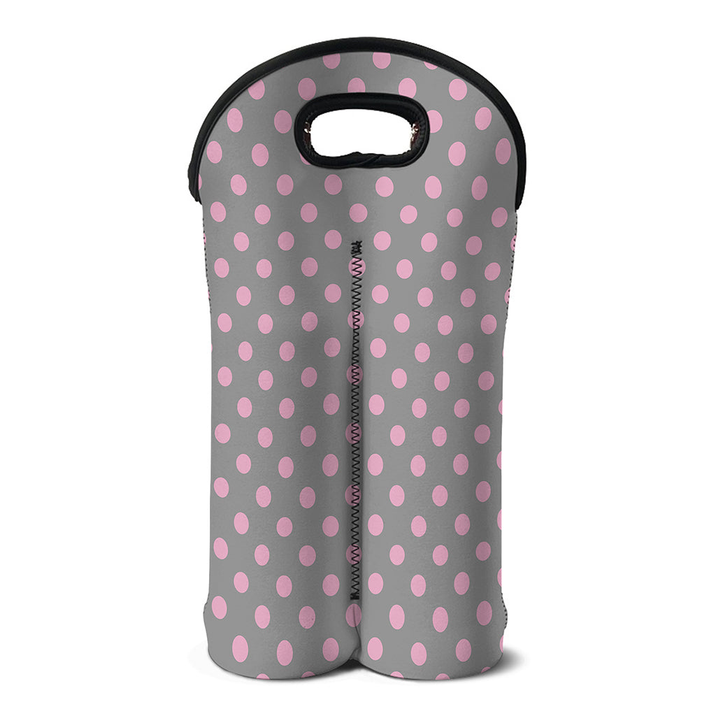 Grey And Pink Polka Dot Pattern Print Double Neoprene Wine Tote