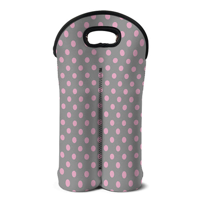 Grey And Pink Polka Dot Pattern Print Double Neoprene Wine Tote