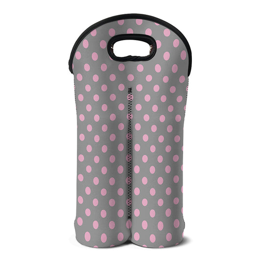 Grey And Pink Polka Dot Pattern Print Double Neoprene Wine Tote
