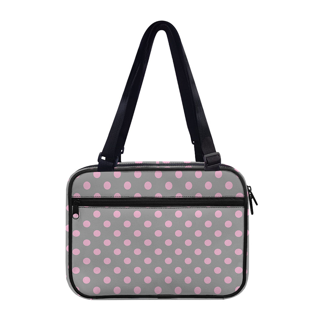 Grey And Pink Polka Dot Pattern Print Double Strap Bible Bag