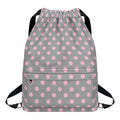Grey And Pink Polka Dot Pattern Print Drawstring Backpack