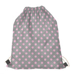 Grey And Pink Polka Dot Pattern Print Drawstring Bag