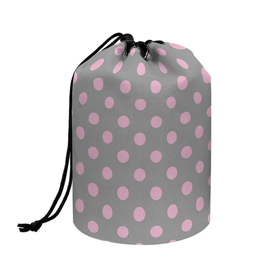 Grey And Pink Polka Dot Pattern Print Drawstring Makeup Bag