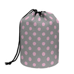 Grey And Pink Polka Dot Pattern Print Drawstring Makeup Bag