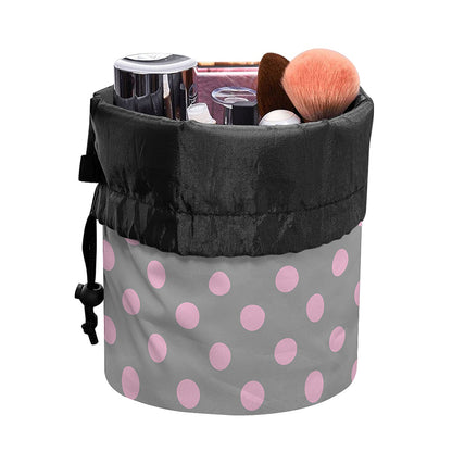 Grey And Pink Polka Dot Pattern Print Drawstring Makeup Bag