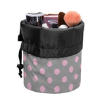Grey And Pink Polka Dot Pattern Print Drawstring Makeup Bag