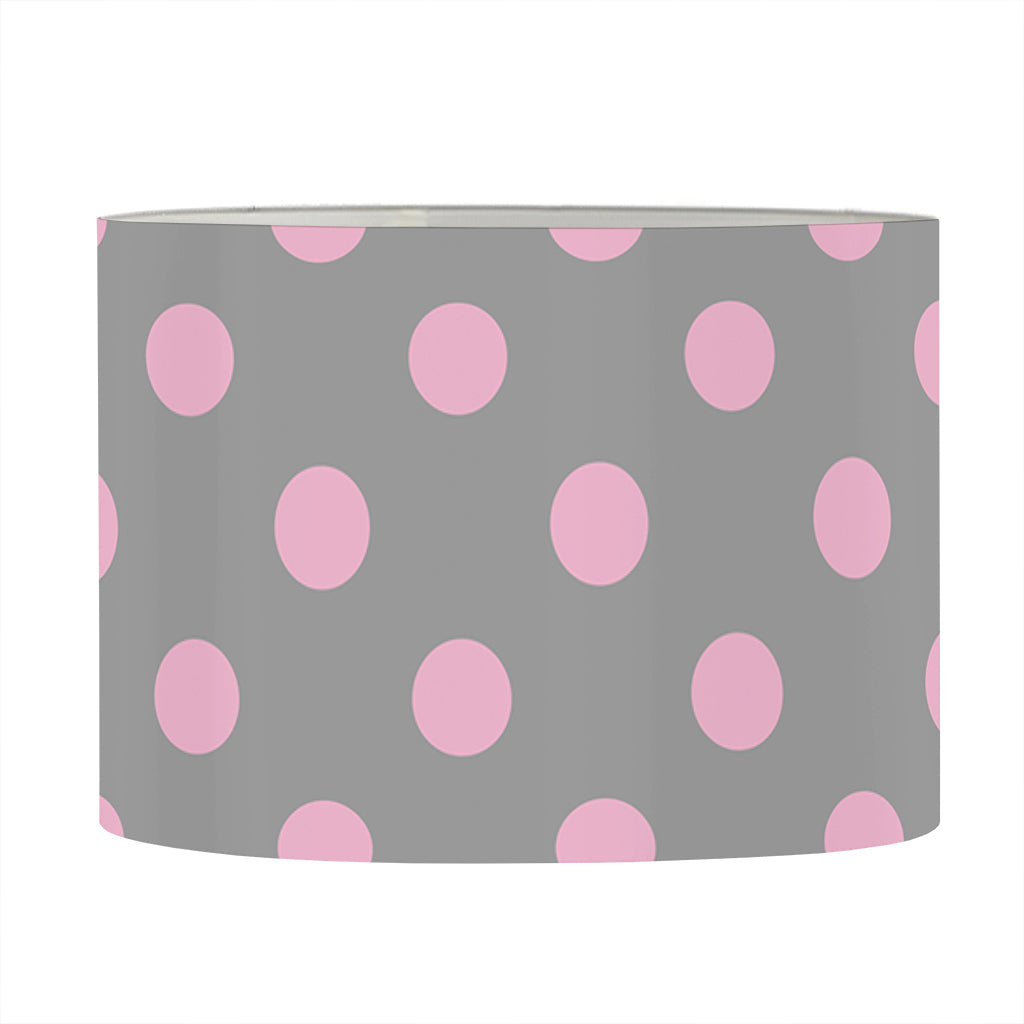 Grey And Pink Polka Dot Pattern Print Drum Lamp Shade