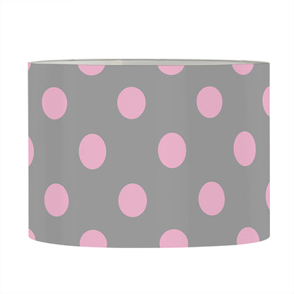Grey And Pink Polka Dot Pattern Print Drum Lamp Shade