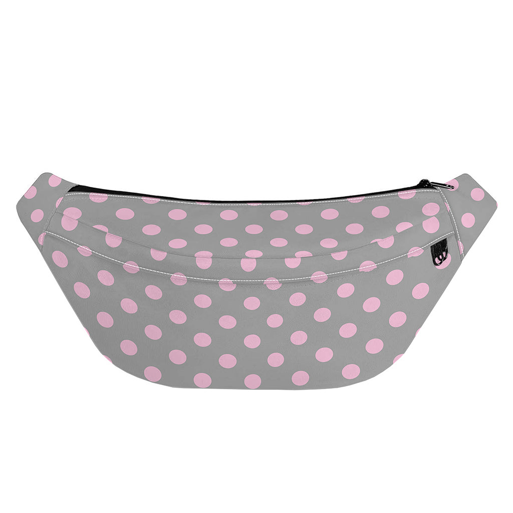Grey And Pink Polka Dot Pattern Print Fanny Pack