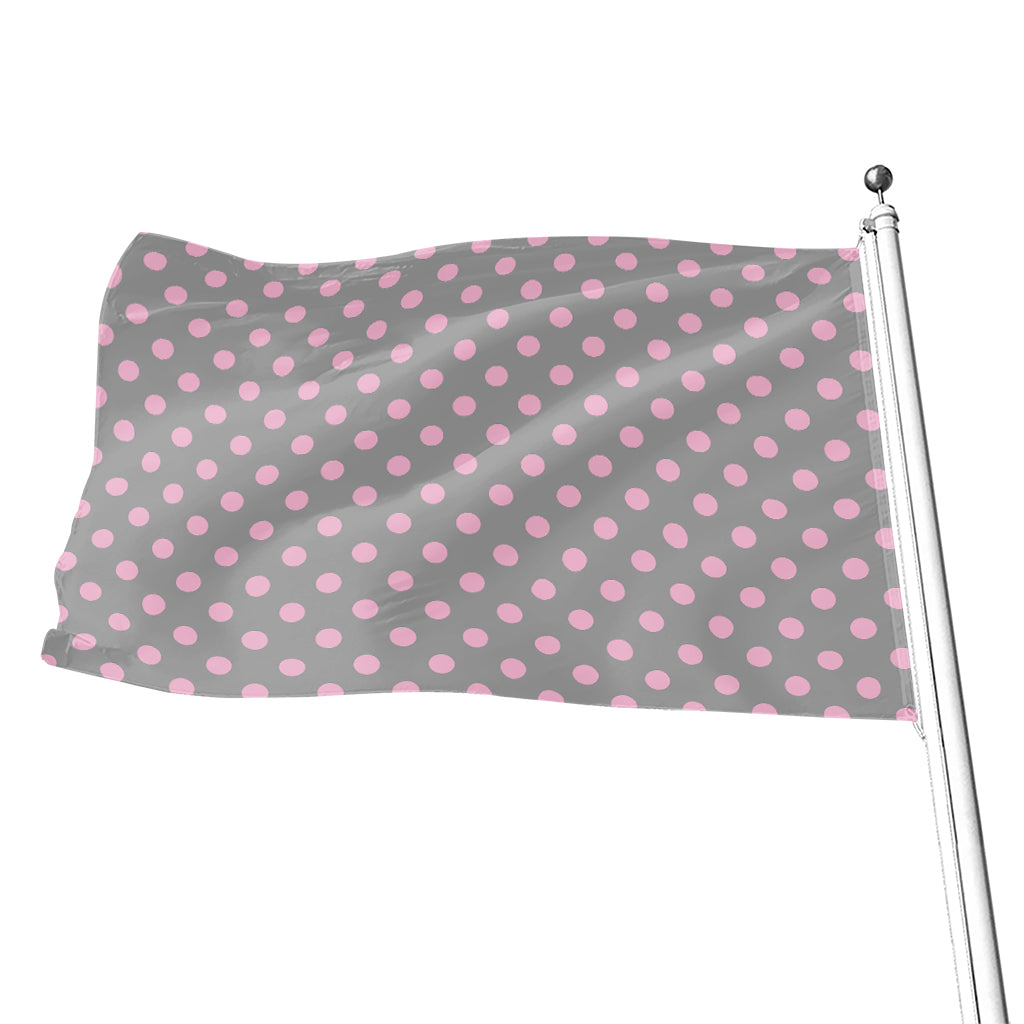 Grey And Pink Polka Dot Pattern Print Flag