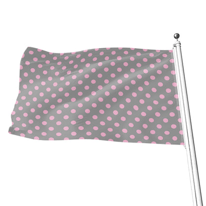 Grey And Pink Polka Dot Pattern Print Flag
