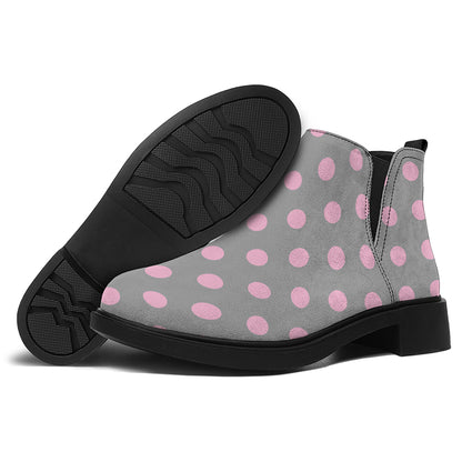 Grey And Pink Polka Dot Pattern Print Flat Ankle Boots