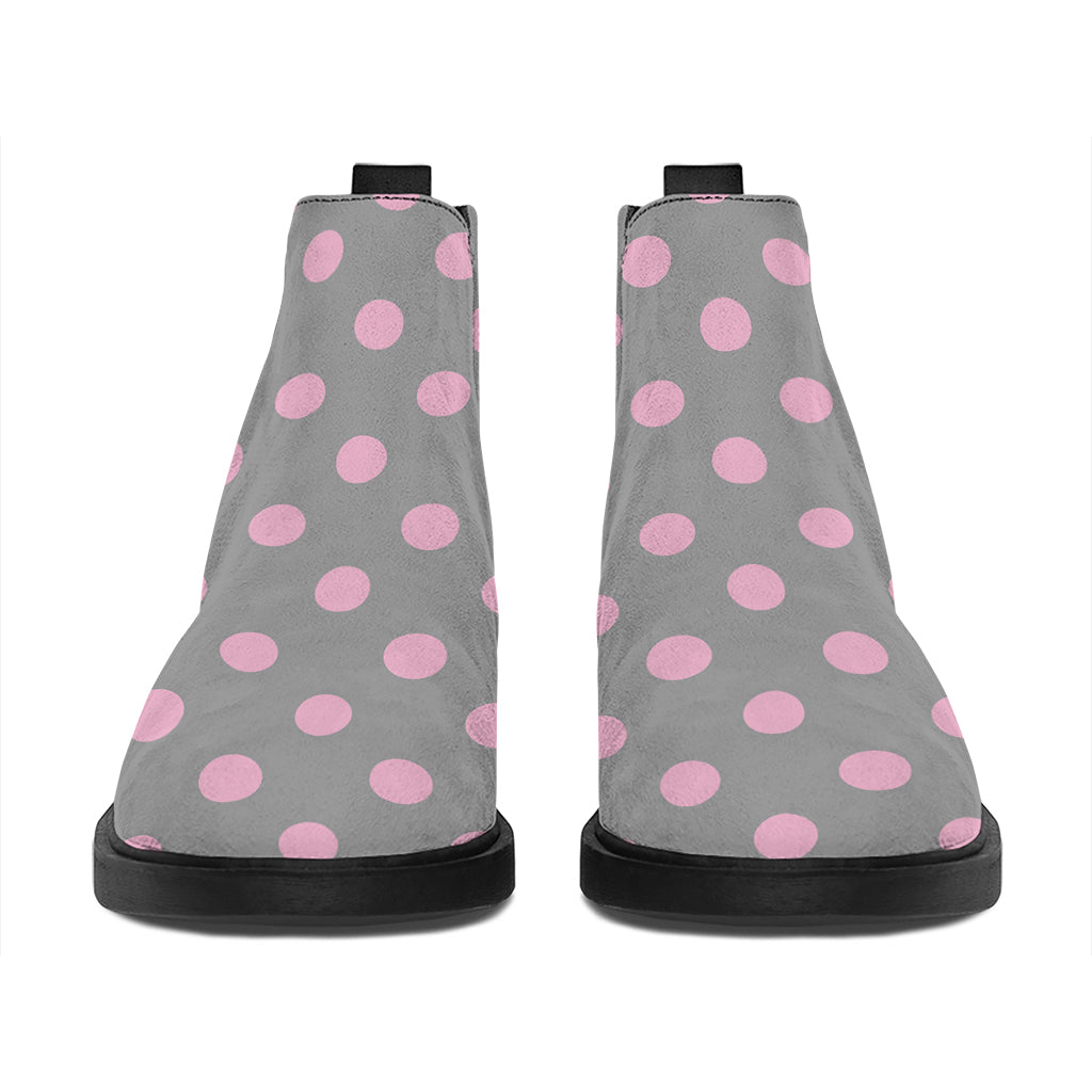 Grey And Pink Polka Dot Pattern Print Flat Ankle Boots