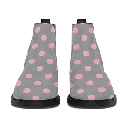 Grey And Pink Polka Dot Pattern Print Flat Ankle Boots