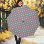 Grey And Pink Polka Dot Pattern Print Foldable Umbrella