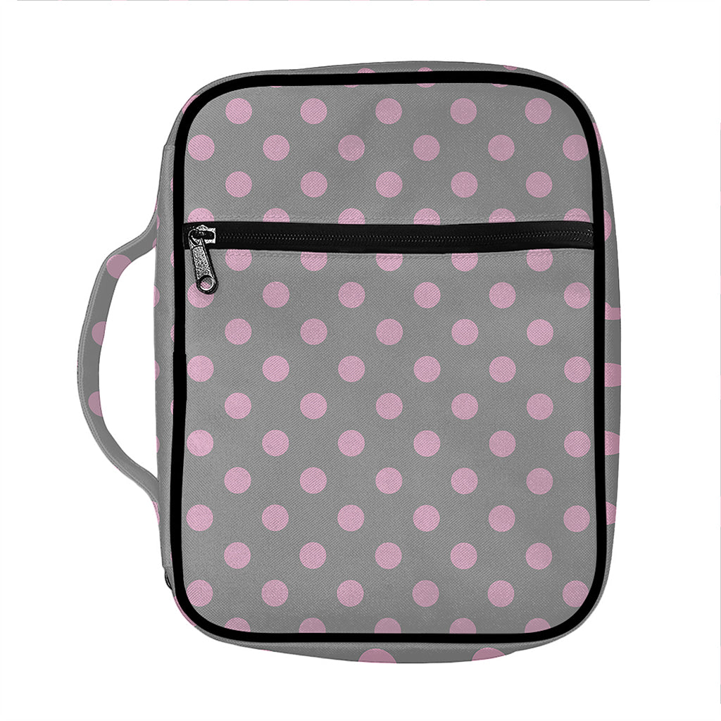 Grey And Pink Polka Dot Pattern Print Front Pocket Bible Bag