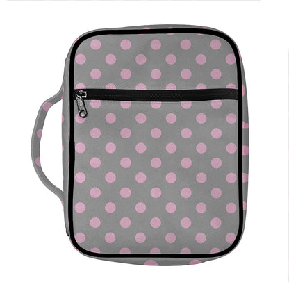Grey And Pink Polka Dot Pattern Print Front Pocket Bible Bag
