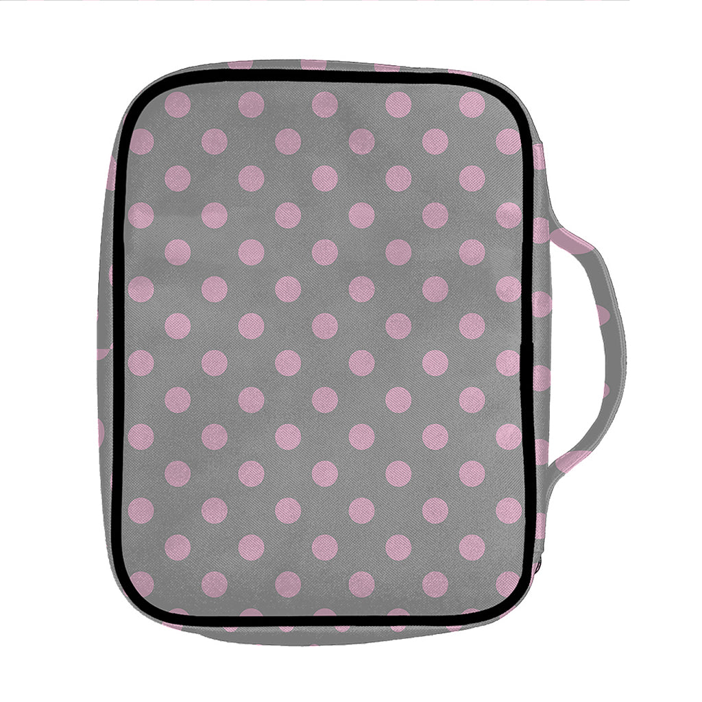 Grey And Pink Polka Dot Pattern Print Front Pocket Bible Bag