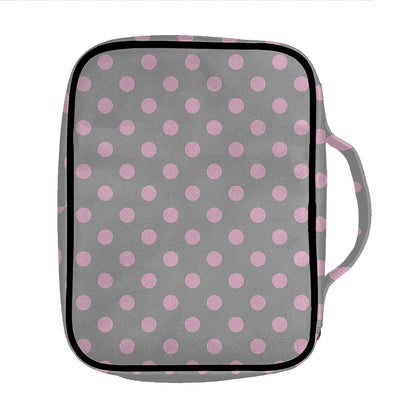 Grey And Pink Polka Dot Pattern Print Front Pocket Bible Bag
