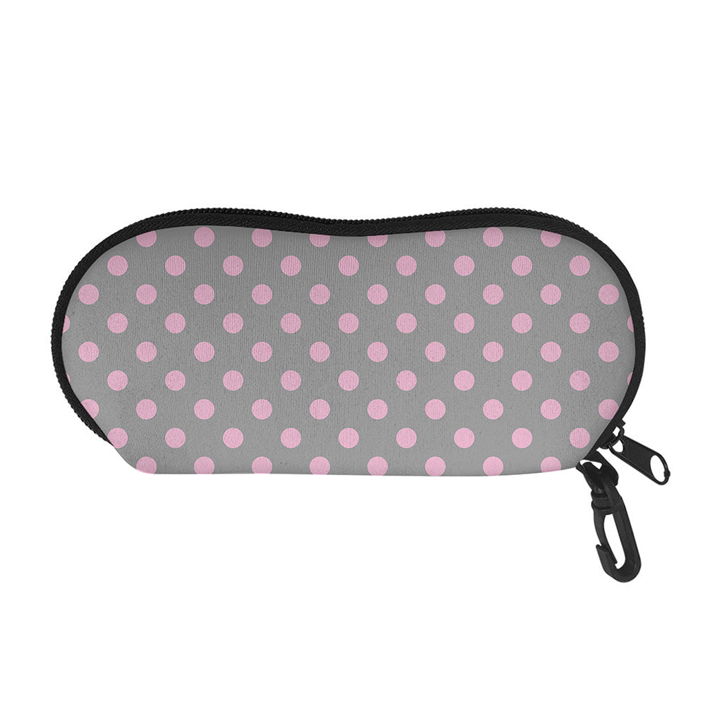 Grey And Pink Polka Dot Pattern Print Glasses Case