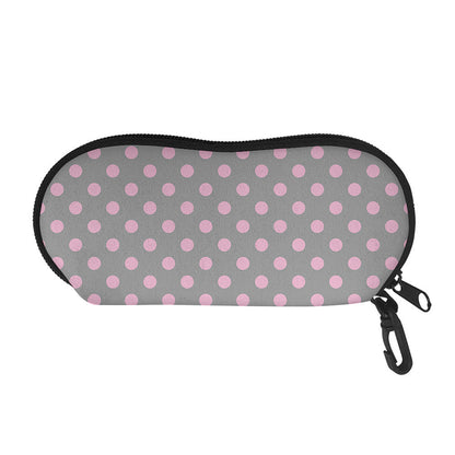 Grey And Pink Polka Dot Pattern Print Glasses Case
