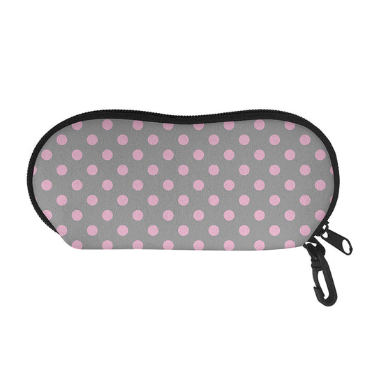 Grey And Pink Polka Dot Pattern Print Glasses Case