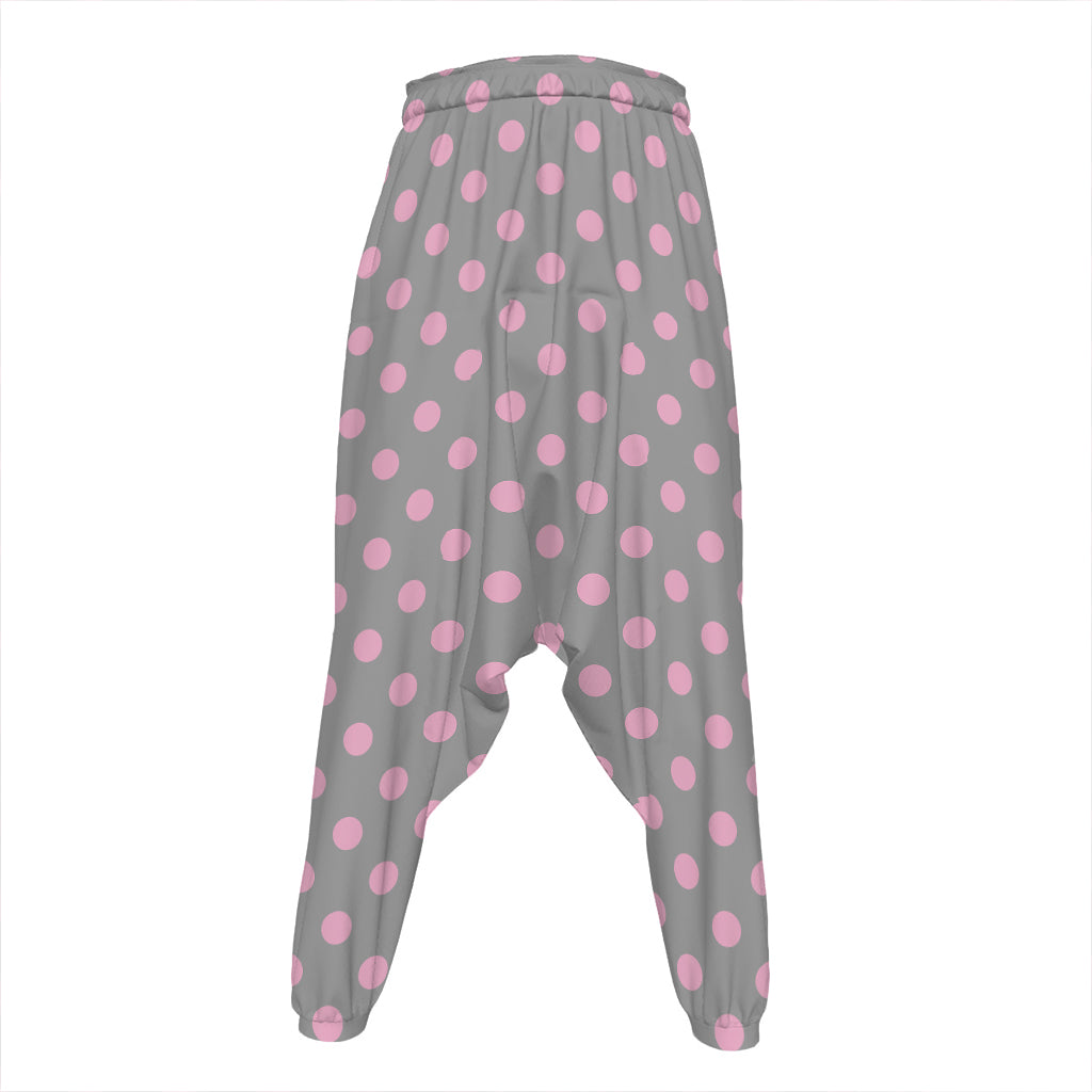 Grey And Pink Polka Dot Pattern Print Hammer Pants