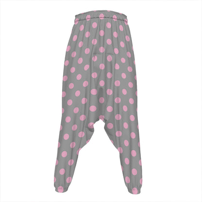 Grey And Pink Polka Dot Pattern Print Hammer Pants