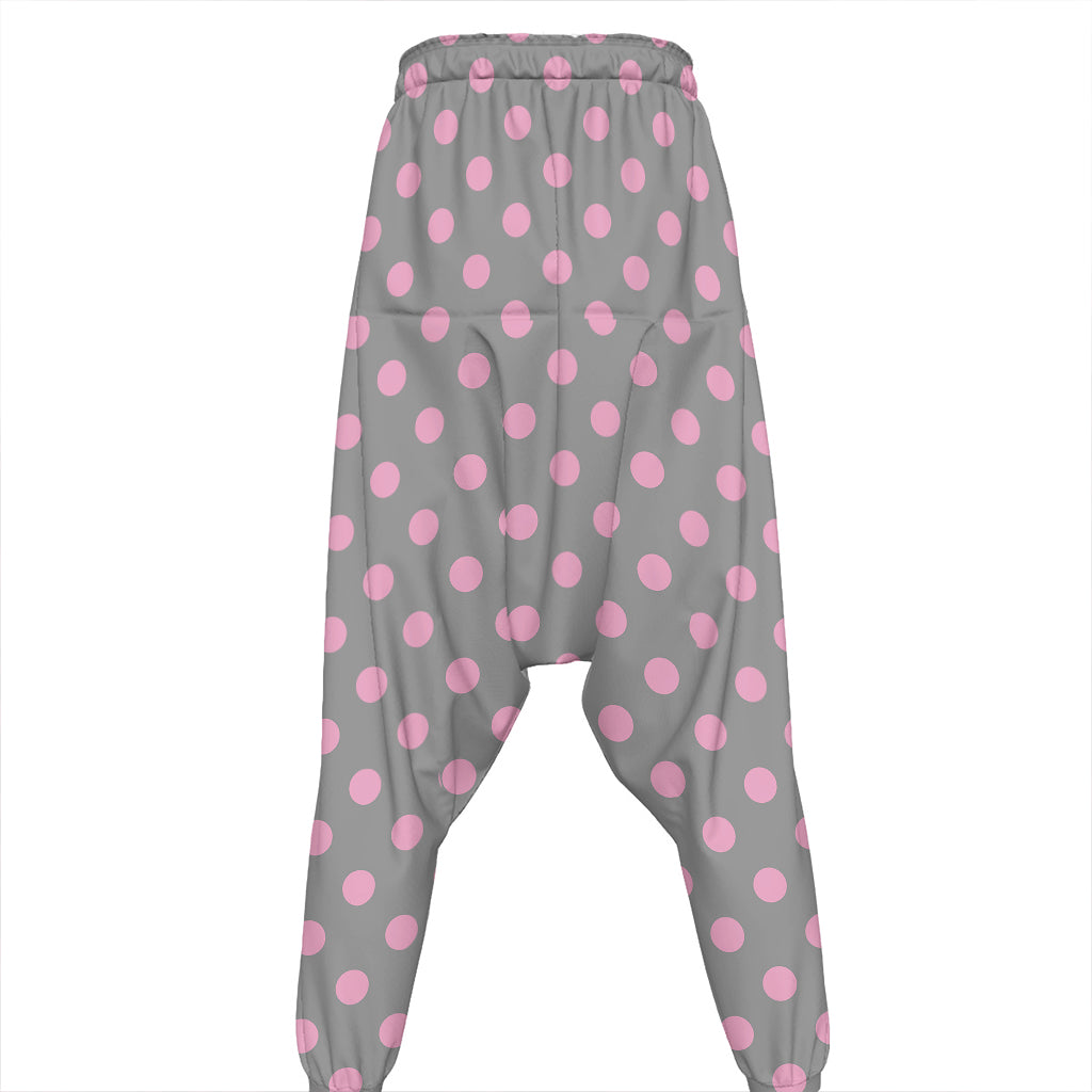 Grey And Pink Polka Dot Pattern Print Hammer Pants