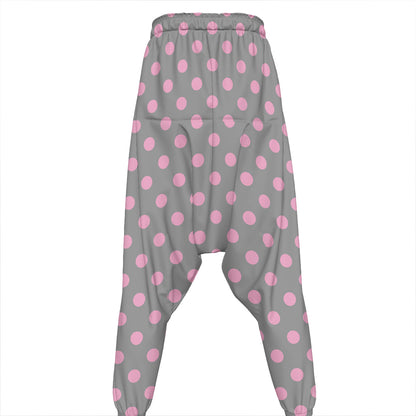 Grey And Pink Polka Dot Pattern Print Hammer Pants