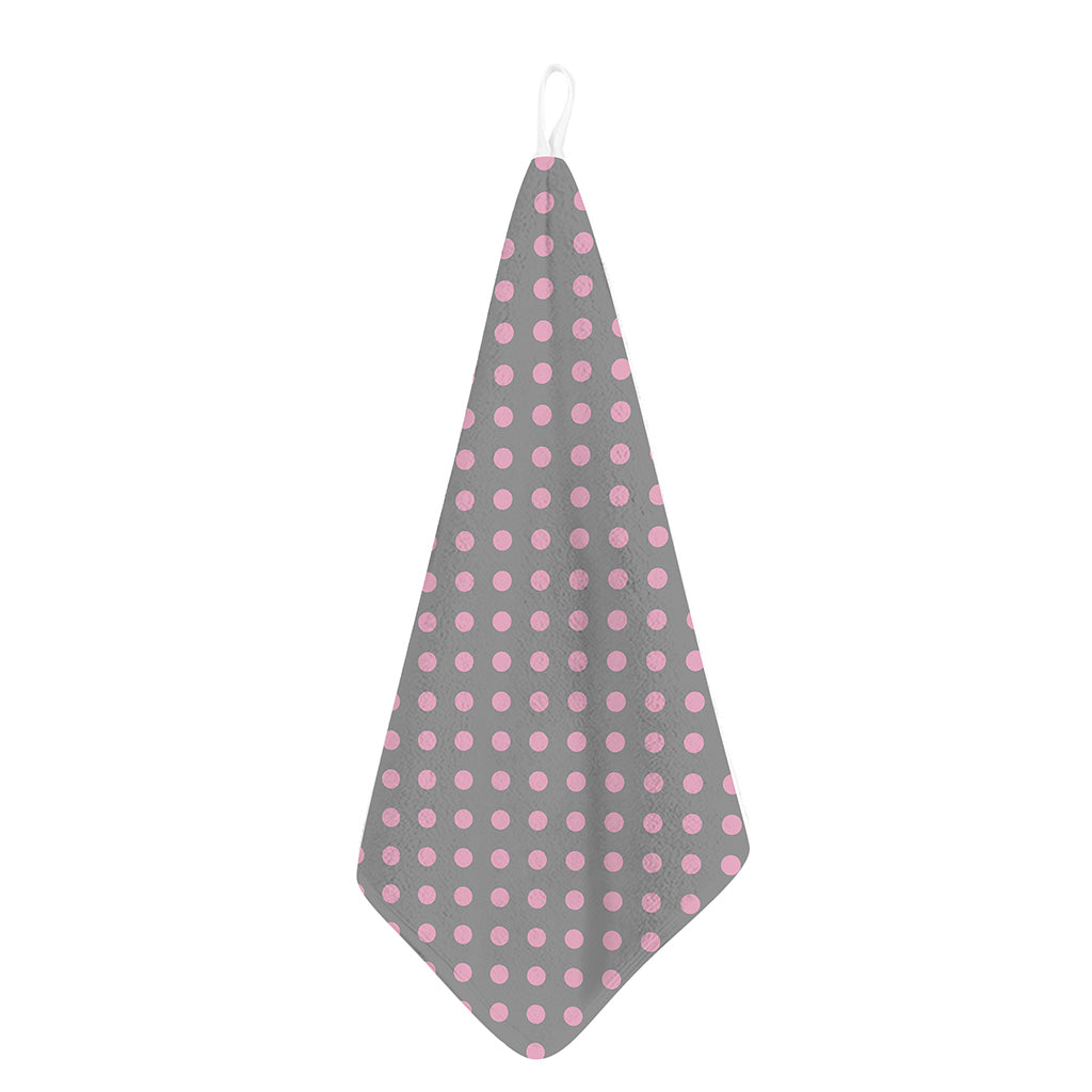 Grey And Pink Polka Dot Pattern Print Hand Towel
