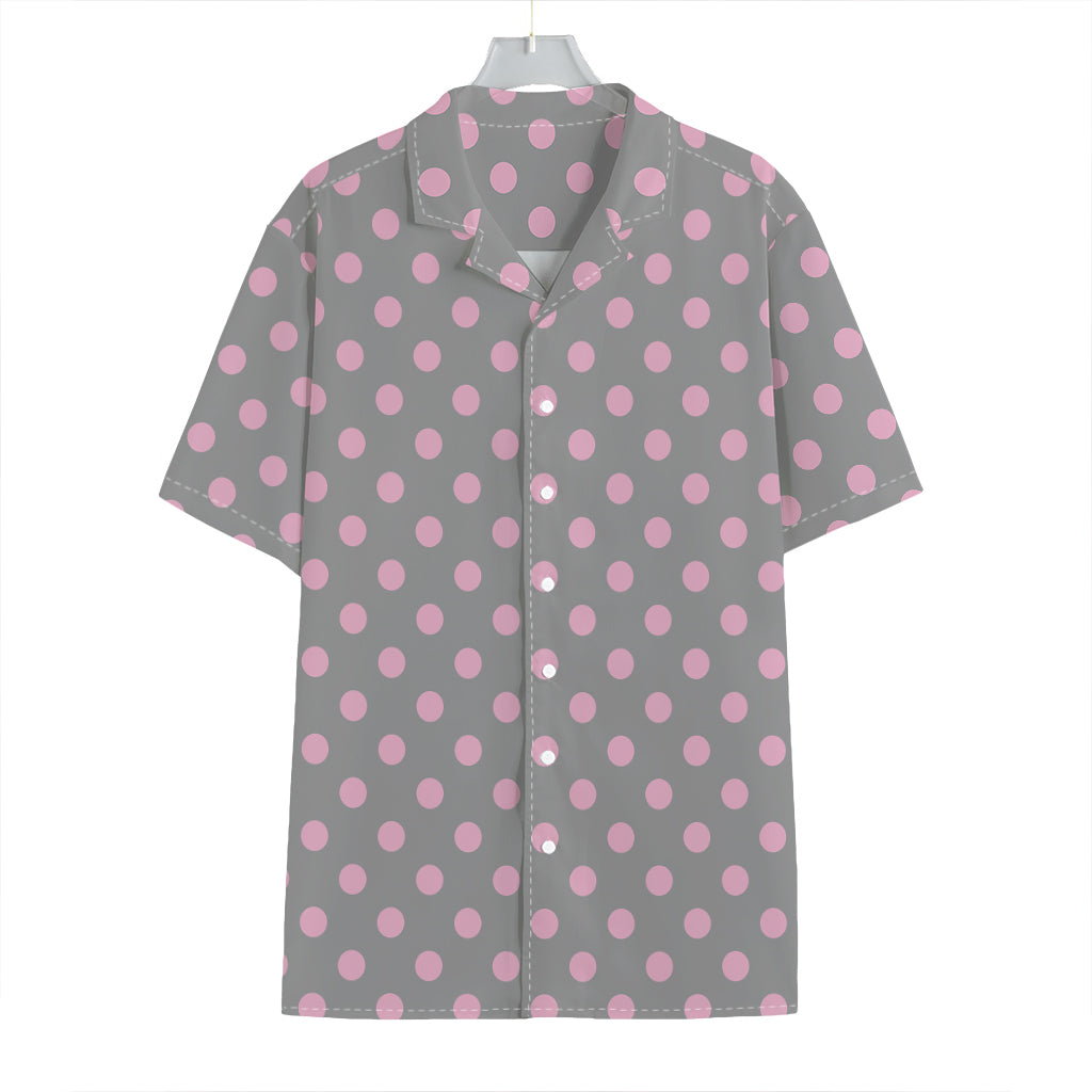 Grey And Pink Polka Dot Pattern Print Hawaiian Shirt