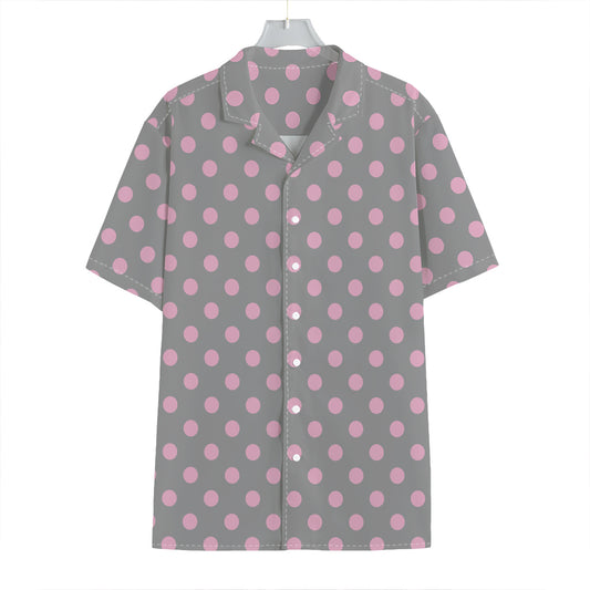 Grey And Pink Polka Dot Pattern Print Hawaiian Shirt