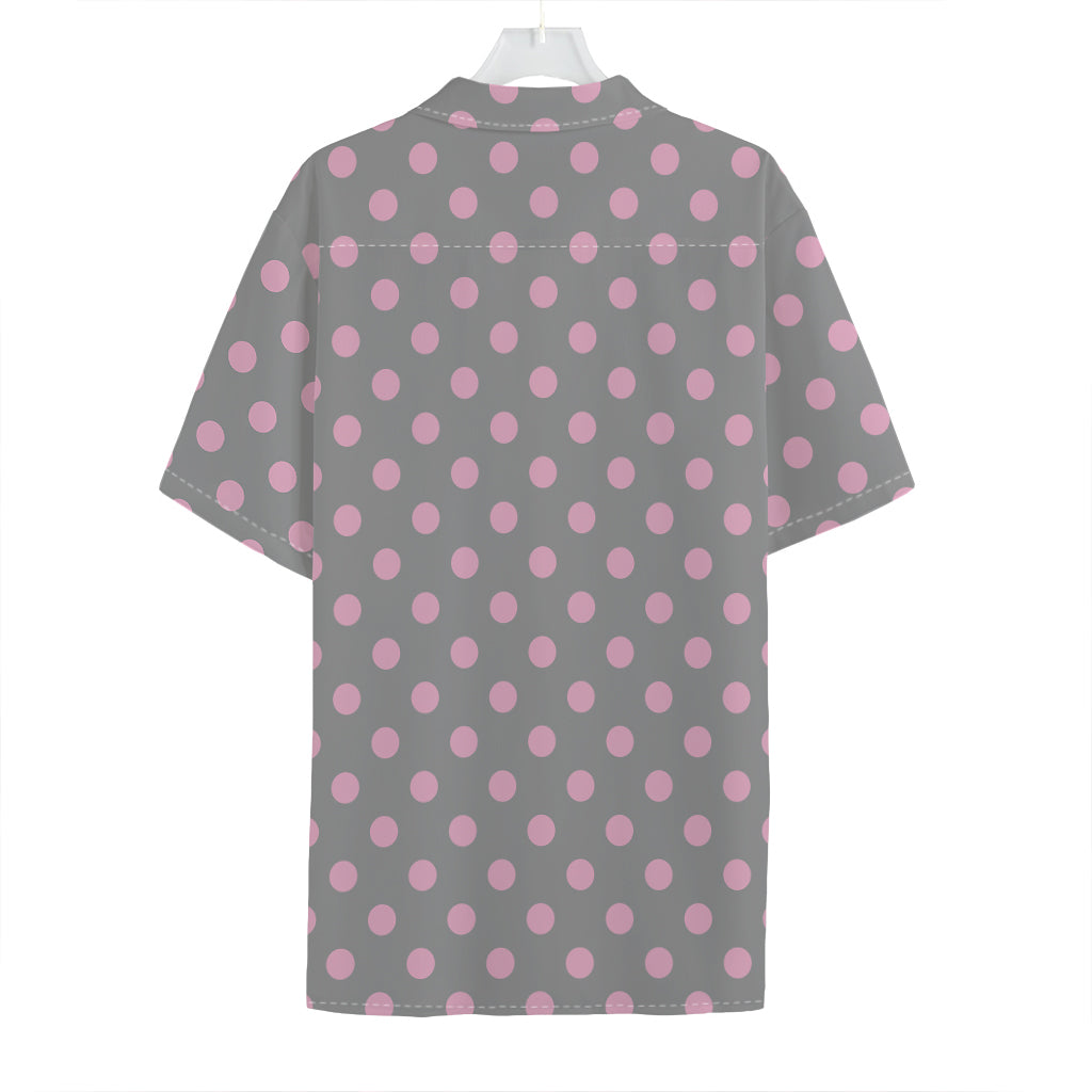 Grey And Pink Polka Dot Pattern Print Hawaiian Shirt