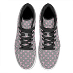 Grey And Pink Polka Dot Pattern Print High Top Leather Sneakers