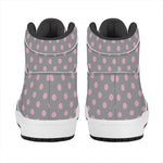 Grey And Pink Polka Dot Pattern Print High Top Leather Sneakers