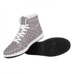 Grey And Pink Polka Dot Pattern Print High Top Leather Sneakers