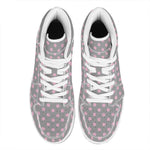 Grey And Pink Polka Dot Pattern Print High Top Leather Sneakers