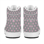 Grey And Pink Polka Dot Pattern Print High Top Leather Sneakers